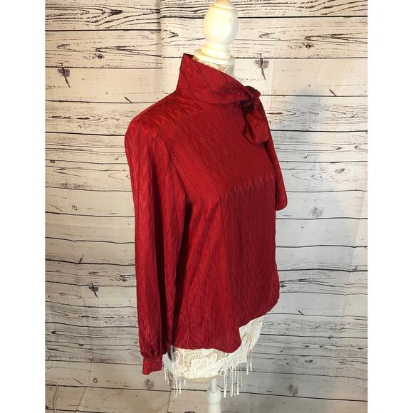 NWT Vintage David Matthew Red blouse with side necktie size 16 - Picture 10 of 12